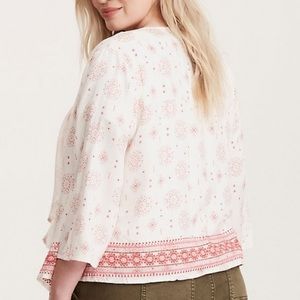 Torrid Border Print Open Front Twill Jacket